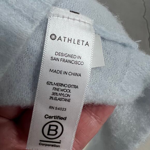 Athleta Cowl Neck Sweater Size Large Light Blue Wool Blend Pullover Fall Winter - Picture 5 of 5